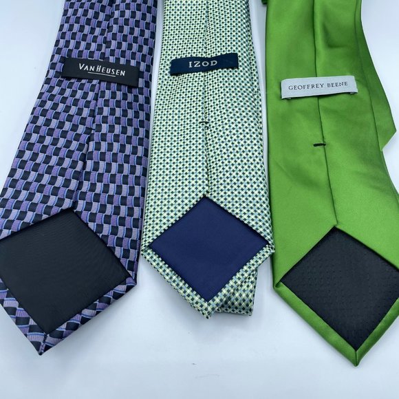 3 Neck Tie Lot Bundle Izod Geoffrey Bean Van‎ Heusen Men's Blue Green - Picture 3 of 3
